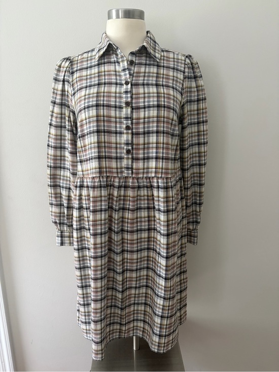 LOFT Dresses & Skirts - LOFT Plaid Button-Down Midi Babydoll Shirt Dress SP Dark Academia Preppy Fall